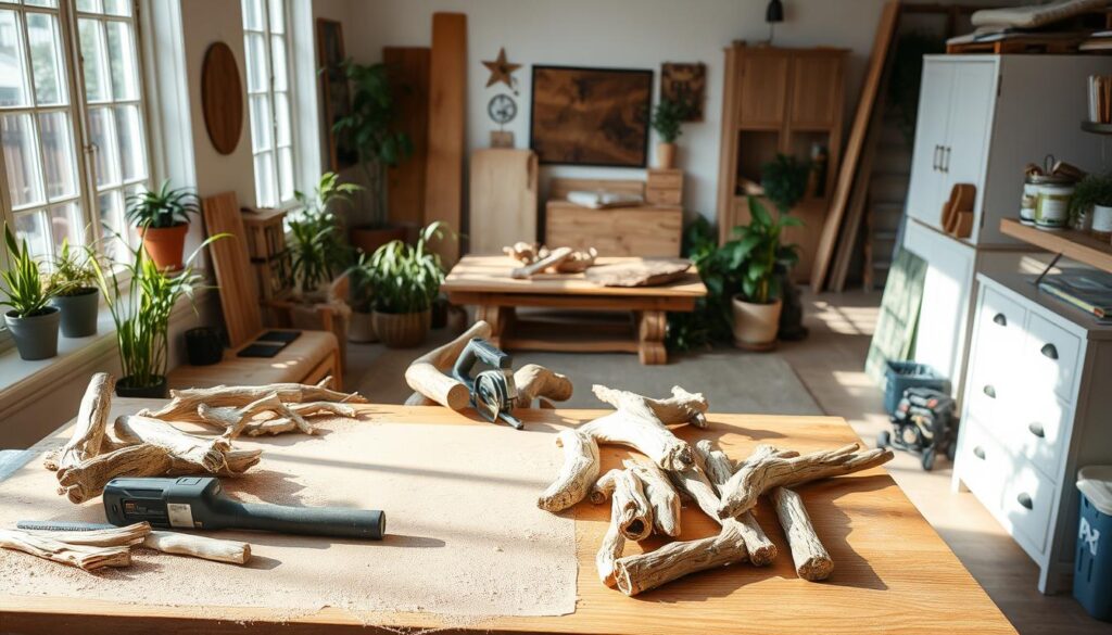 Driftwood furniture workspace