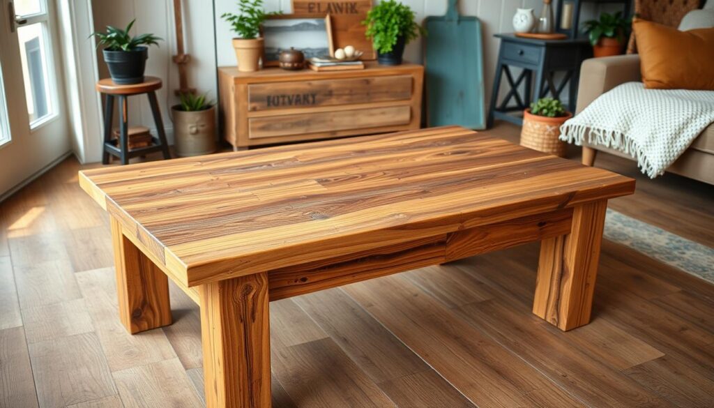 Rustic wooden jigsaw puzzle coffee table