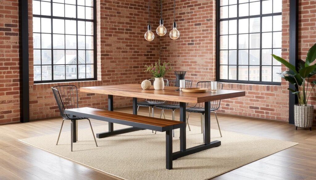 industrial dining room set with bench