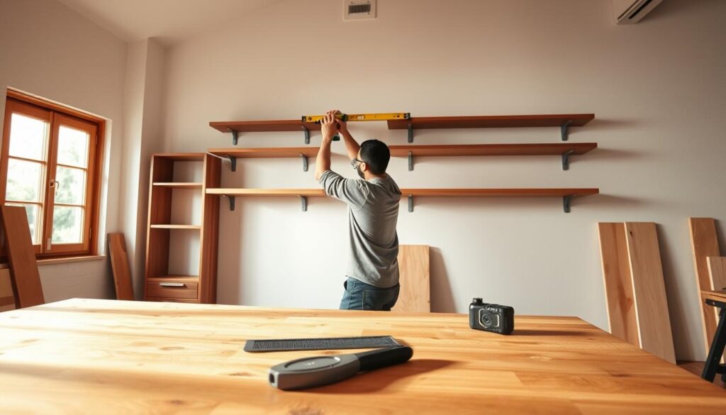 Installation of solid hardwood floating shelves