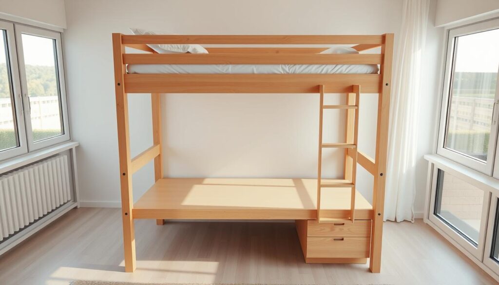 bunk bed with desk below assembly