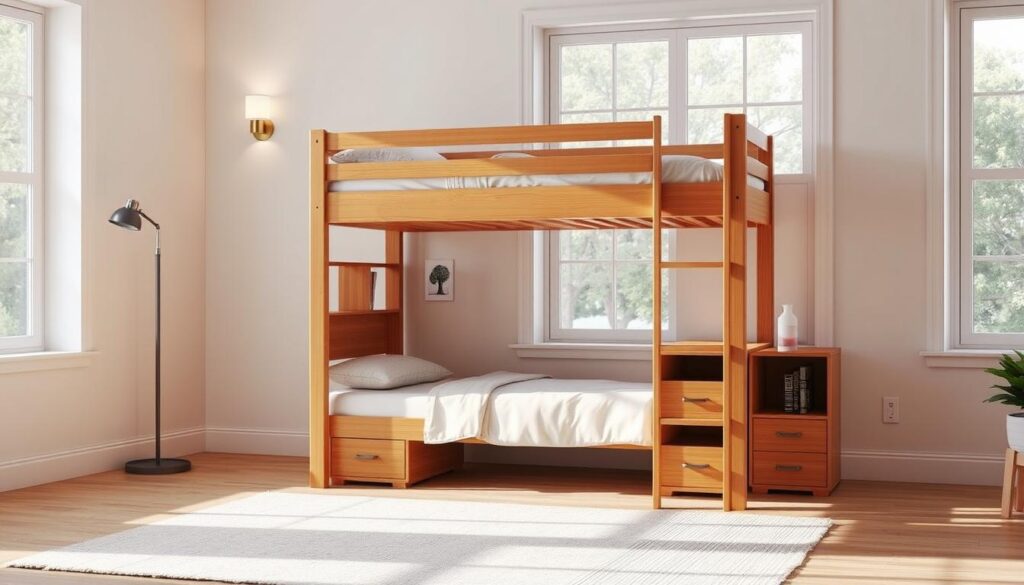 bunk bed with desk storage