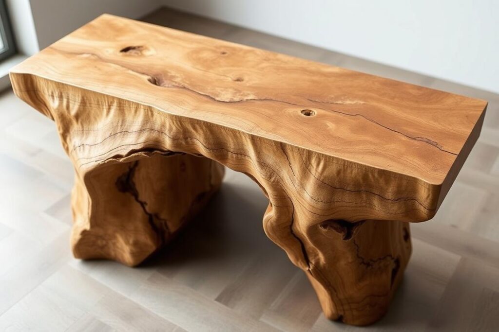 burl wood console table