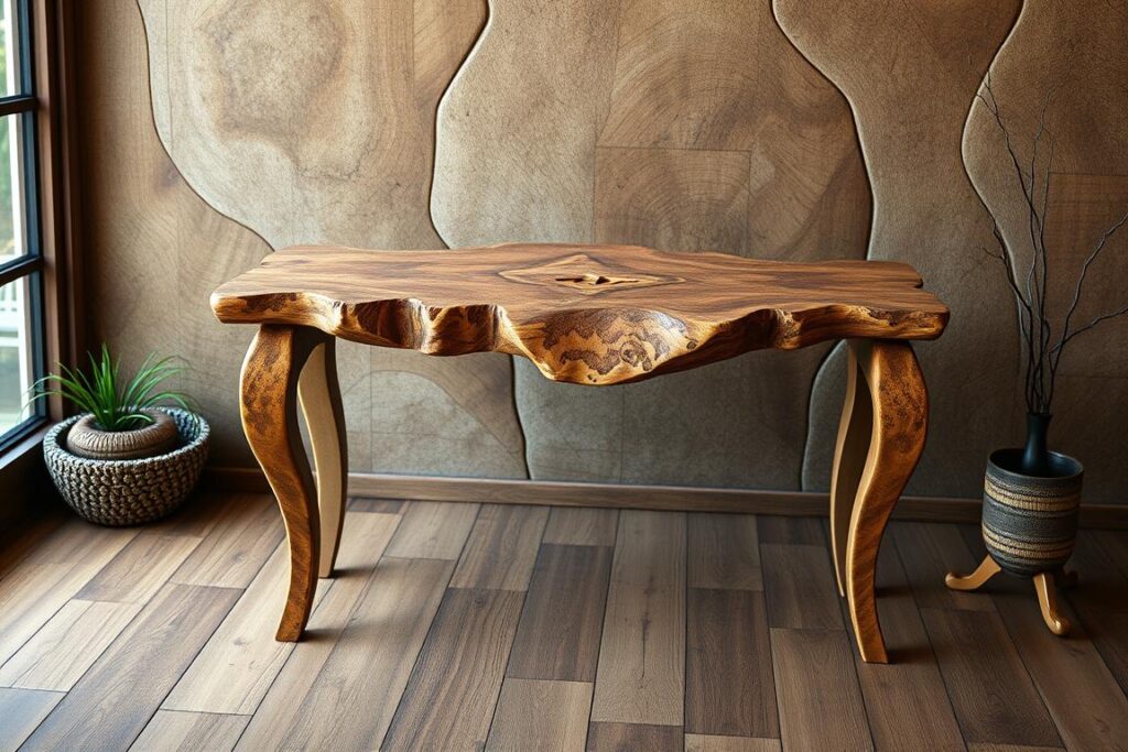 burl wood console table