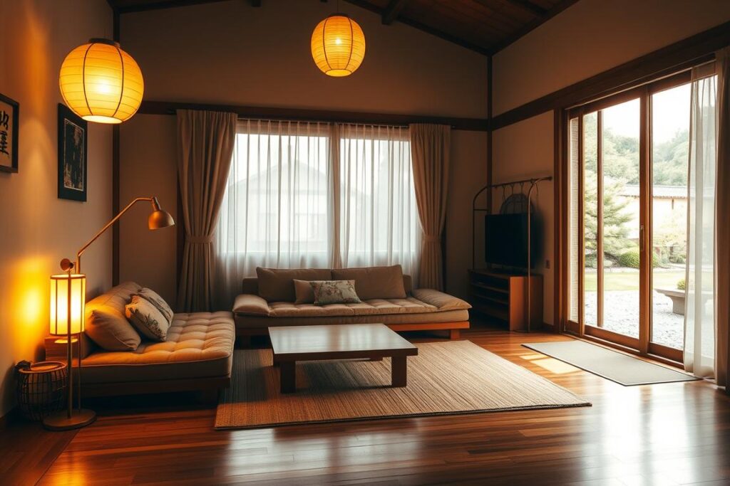 cosy japanese living room lighting