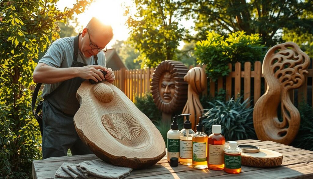 outdoor wood art maintenance