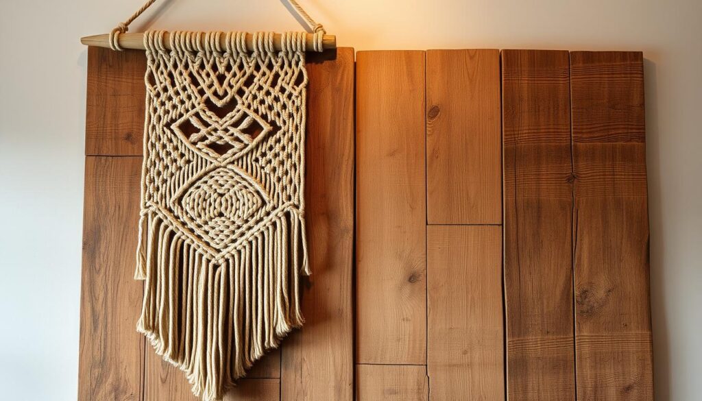 wooden wall decor with macramé